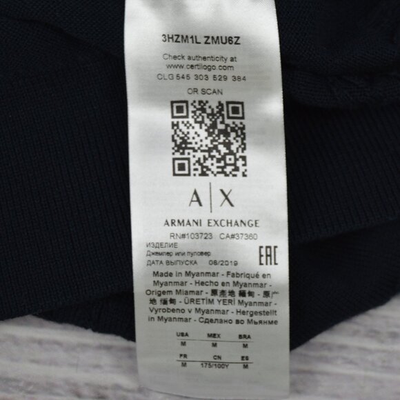 Armani Exchange Navy Oblique Logo Pullover Sweater Size Medium NWT - Picture 11 of 16
